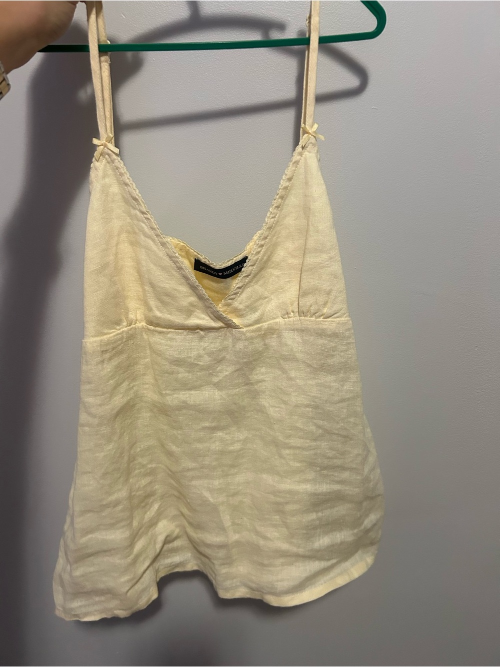 Brandy Melville Pale Yellow Linen-Blend Spaghetti Strap Camisole
